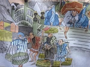 アンティーク　富士に時代人物風景模様男物長襦袢